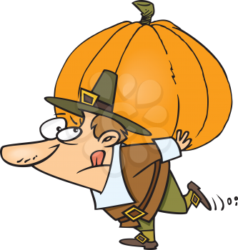 Royalty Free Clipart Image of a Pilgrim Carrying a Pumpkin