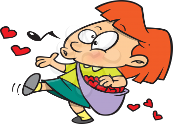 Royalty Free Clipart Image of a Girl Whistling and Tossed Hearts