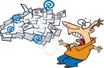 Royalty Free Clipart Image of Too Much Mail Coming at a Man