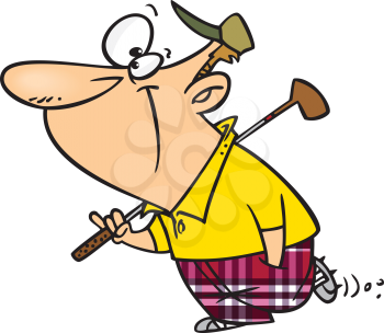 Royalty Free Clipart Image of a Happy Golfer Carrying a Club
