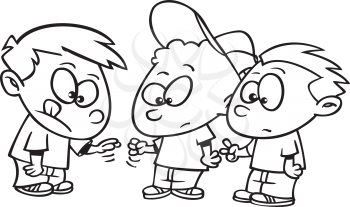 Royalty Free Clipart Image of Three Boys Playing Rock, Paper, Scissors