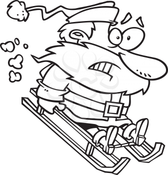 Royalty Free Clipart Image of a Scared Santa on a Sled