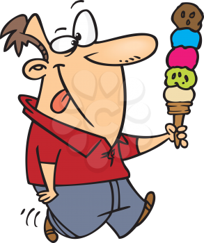 Royalty Free Clipart Image of a Guy With a Big Ice Cream Cone