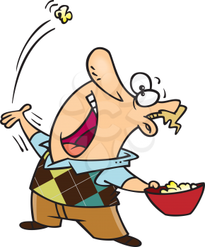 Royalty Free Clipart Image of a Guy Eating Popcorn By Throwing It in the Air