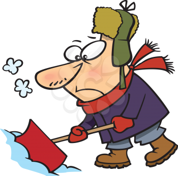 Royalty Free Clipart Image of a Guy Shovelling Snow