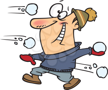 Royalty Free Clipart Image of a Guy in a Snowball Fight