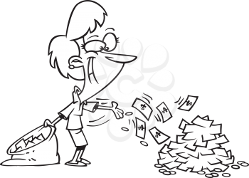 Royalty Free Clipart Image of a Woman Throwing Money Out of a Bag