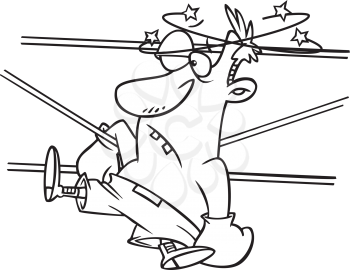 Royalty Free Clipart Image of a Boxer Against the Ropes With Stars Over His Head