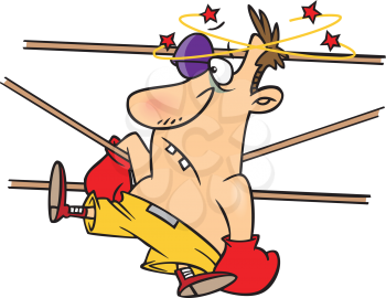 Royalty Free Clipart Image of a Boxer Against the Ropes With Stars Over His Head