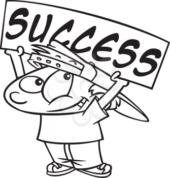 Royalty Free Clipart Image of a Little Boy Holding a Success Sign