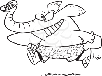 Royalty Free Clipart Image of an Elephant Running With a Surfboard