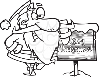Royalty Free Clipart Image of a Santa With a Merry Christmas Sign
