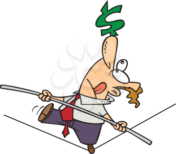 Royalty Free Clipart Image of a Man Walking on a Tightrope