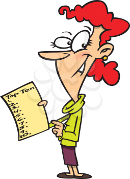 Royalty Free Clipart Image of a Woman With a Top Ten List
