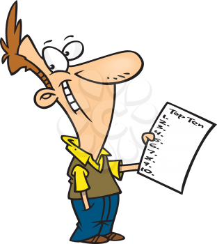 Royalty Free Clipart Image of a Guy With a Top Ten List