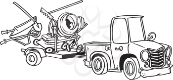 Royalty Free Clipart Image of a Pickup Truck With a Loaded Trailer Behind