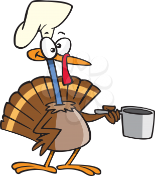 Royalty Free Clipart Image of a Turkey With a Pot