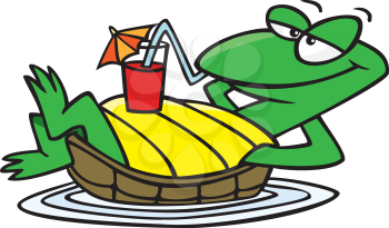 Royalty Free Clipart Image of a Floating Turtle With a Drink