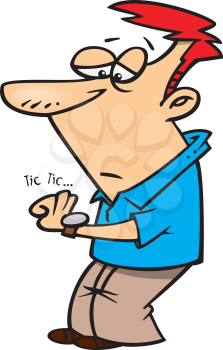 Royalty Free Clipart Image of a Guy Looking at His Watch