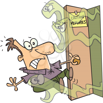 Royalty Free Clipart Image of a Man Opening a Door To Bad Memories