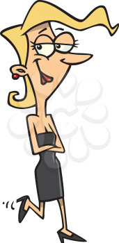 Royalty Free Clipart Image of a Woman in a Black Cocktail Dress