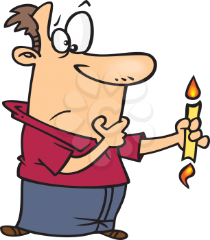 Royalty Free Clipart Image of a Man Holding a Candle That's Burning at Both Ends