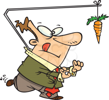 Royalty Free Clipart Image of a Man Being Led By a Carrot