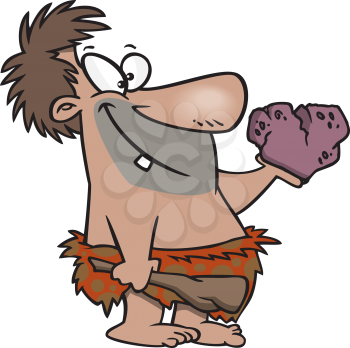 Royalty Free Clipart Image of a Caveman With a Heart Shaped Rock
