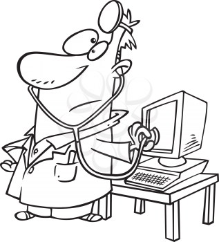 Royalty Free Clipart Image of a Computer Getting a Checkup