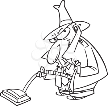 Royalty Free Clipart Image of a Man With a Vacuum Hidden Under His Coat