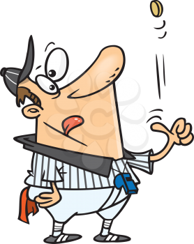 Royalty Free Clipart Image of an Umpire Tossing a Coin