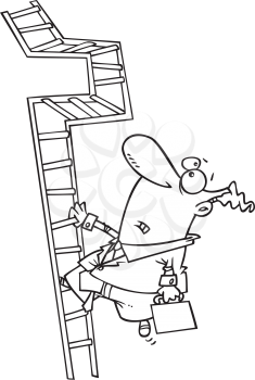 Royalty Free Clipart Image of a Businessman Trying to Climb a Crooked Ladder