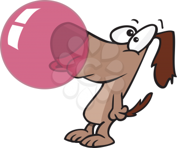 Royalty Free Clipart Image of a Dog Blowing a Bubble