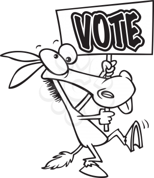 Royalty Free Clipart Image of a Donkey With a Vote Sign