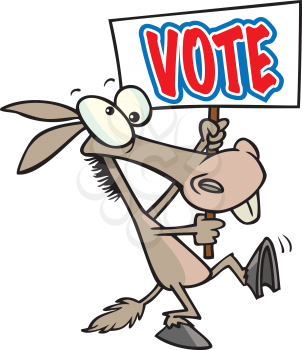 Royalty Free Clipart Image of a Donkey With a Vote Sign