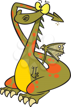 Royalty Free Clipart Image of a Dragon With Its Tail Through Its Ears