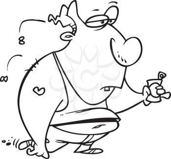 Royalty Free Clipart Image of a Slovenly Guy With a Beer Can