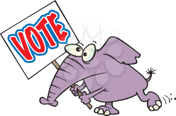 Royalty Free Clipart Image of an Elephant With a Vote Sign