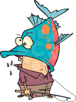 Royalty Free Clipart Image of a Fish With a Man's Head in His Mouth