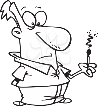 Royalty Free Clipart Image of a Man With a Burned Matchstick
