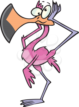 Royalty Free Clipart Image of a Flamingo Covering Its Ears
