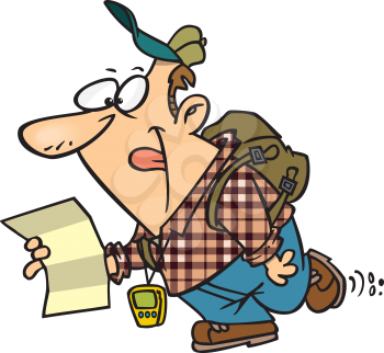 Royalty Free Clipart Image of a Guy With a Backpack and Map