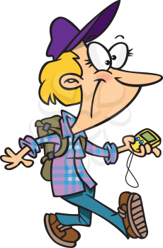 Royalty Free Clipart Image of a Woman With a Backpack and Compass