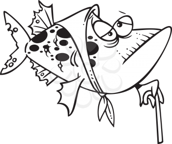 Royalty Free Clipart Image of a Fish With a Scarf and Cane