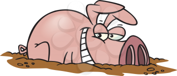 Royalty Free Clipart Image of a Smiling Pig in Mud