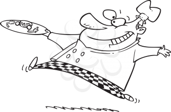 Royalty Free Clipart Image of a Chef With a Plate of French Food