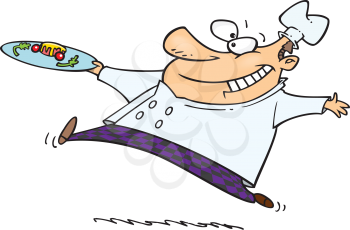 Royalty Free Clipart Image of a Chef With a Plate of Fancy Food