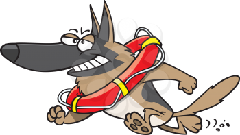Royalty Free Clipart Image of a Dog With a Life Preserver Around Its Neck