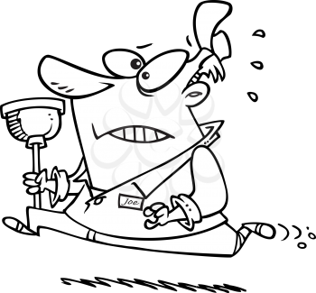 Royalty Free Clipart Image of a Guy Running With a Plunger