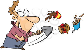 Royalty Free Clipart Image of a Man Shovelling Junk Food
